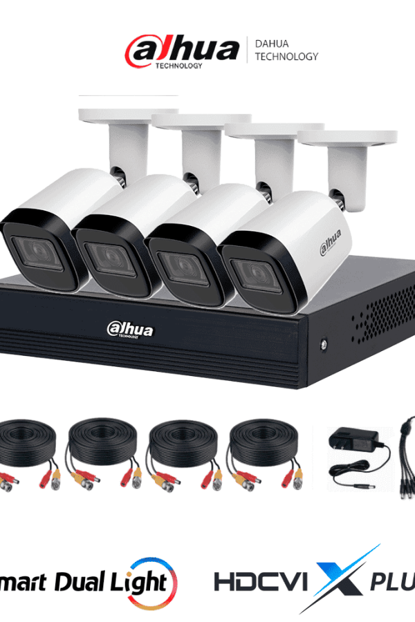 DAHUA DHI-KIT/XVR1B04-I/T/4-B2A21N-U-IL-0280B - Kit 4 Canales 2 MP/ DVR Cooper-U WizSense con IA/ Cámaras B2A21N-U-IL-0280B/ Hasta 5 Canales IP Rendimiento Max 20Mbps/ Soporta HDCVI & AHD & TVI & CVBS/ Metálica/ Cámara con Iluminador Inteligente