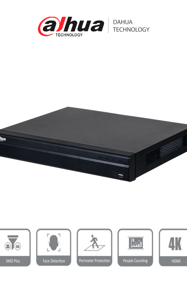 DAHUA DHI-NVR4216-4KS3 NVR de 8 Megapixeles/ 4k/ 16 Canales IP/ Rendimiento de 160 Mbps/ Smart H.265+/ 2 Bahias de Discos Duros/ 4&2 E&S de Alarmas/ HDMI&VGA/ Soporta Cámaras WizSense/ 4 canales SMD Plus