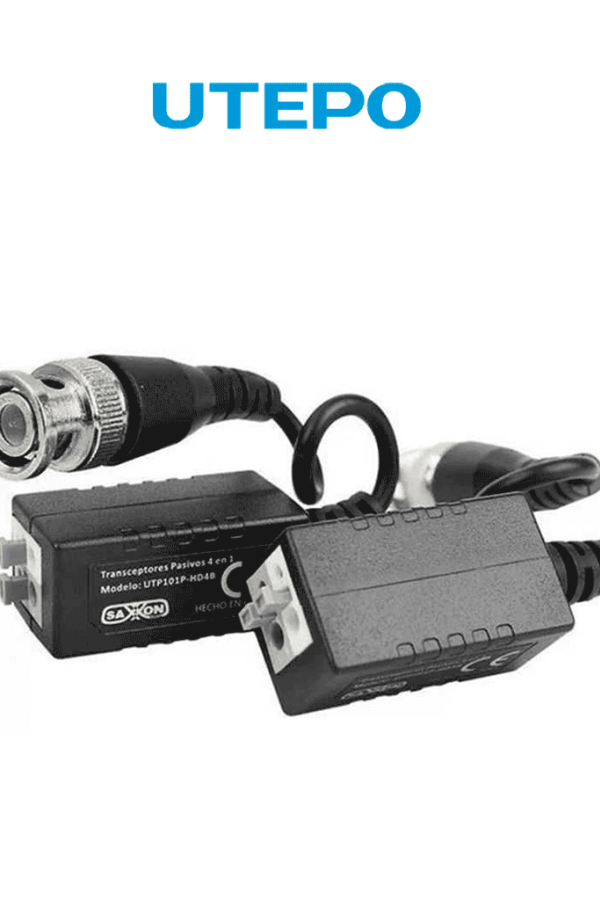 UTEPO UTP101PHD4B - Par de transceptores pasivos (Video Baluns) soporta 4MP a 200m, 1080p a 250m, 720p a 300m en CVI. Compatible con HDCVI, TVI, AHD y CVBS. Incluye 2 terminales Push para fácil conexión
