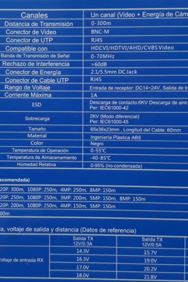 UTEPO UTP101PVHD12 - Par de transceptores 4K para video y energía, con entradas RJ45, 4K hasta 150m con CVI, 4MP y 2MP hasta 250m