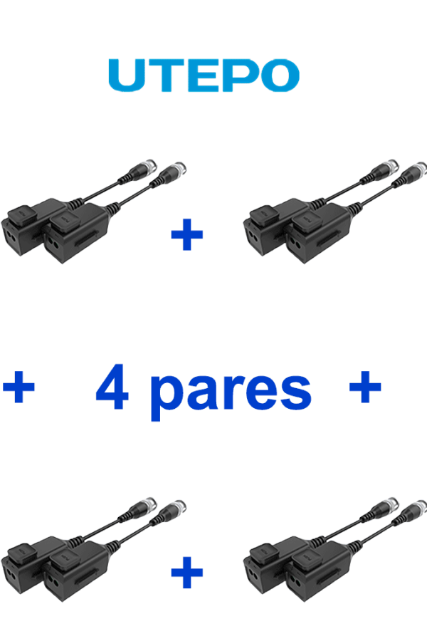 UTEPO UTP101PHD6PAK4 - 4 pares de transceptores pasivos HD, diseño para empalmes ordenados, distancias CVI: 720p a 300m, 1080p a 250m, 4MP a 200m, 4K a 150m