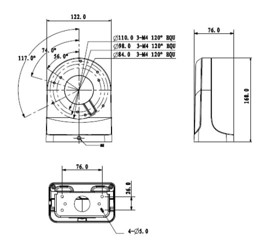 DAHUA PFB203W - Brazo de pared para camaras domo DAHUA / HDW2120 / 2220 / 2221RZ / HDW1000 / 1100R / HDW1120 / 1220 / 1320S / HDW2120