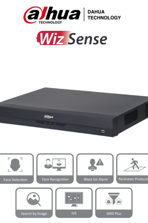 DAHUA NVR2216-16P-I2 - NVR de 8 Megapixeles /16 Canales IP/ WizSense/ 4k Con IA/ 16 Puertos PoE/ 2 Bahías de Discos Duros / 1 Ch de Reconocimiento Facial y FD/ 10 Bases de Datos de Rostros/ H.265+/ SMD Plus/ Soporta Camaras con IA/