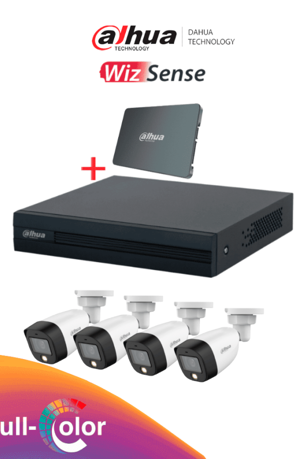 DAHUA KIT/XVR1B04-I-SSD512G4HFW1209 - Kit FullColor de 4 Canales con SSD de 512GB/ 4 Camaras Full Color de 2 Megapixeles con Microfono/ DVR Cooper-I WizSense/ Con IA/ 4 Ch+1 IP/ Accesorios Incluidos/ #LoNuevo #DPAQ #ANIVDAHKIT+M #MCI1Q125
