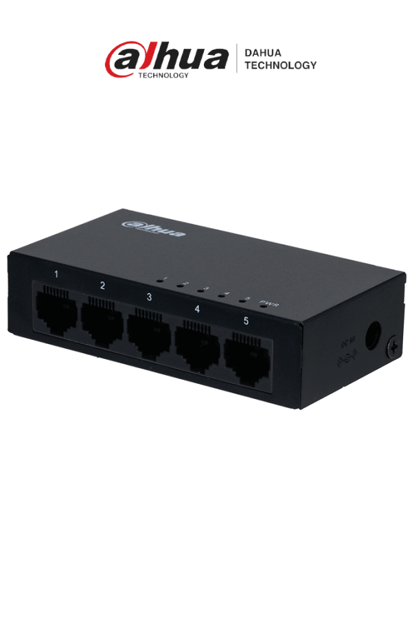 DAHUA PFS3005-5GT - Switch Gigabit de 5 Puertos No Administrable/ Capa 2/ 10/100/1000 Base-T/ Carcasa Metalica/ Switching 10G/ Tasa de Reenvio de Paquetes 7.44 Mbps/ Memoria Bufer de Paquetes 1Mb/ Con Proteccion de Descargas/ 