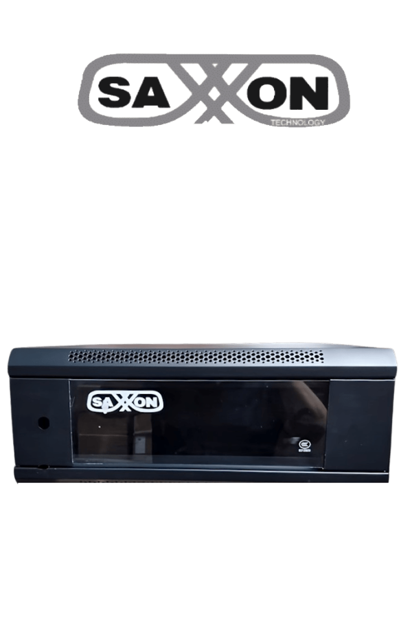 SAXXON SXR4U5404A - Gabinete de Pared Negro / 4 UR / Puerta de Vidrio Templado / Alto 21 cm / Ancho 53 cm / Profundidad 40 cm / Ideal para Grabadores de CCTV 