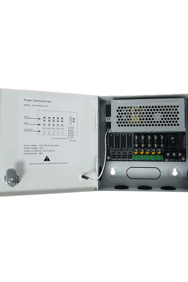 DAHUA PFM340-5CH - Fuente de Poder de 12 vcd/ 4 Amperes/ Para 5 Camaras/ Fusibles Intercambiables/ Proteccion contra Sobrecargas/ Color Blanco/