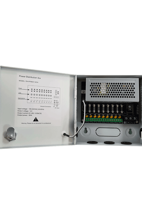 DAHUA PFM341-9CH - Fuente de Poder de 12 vcd/ 5 Amperes/ para 9 Camaras/ Fusibles Intercambiables/ Proteccion contra Sobrecargas/ Color Blanco/