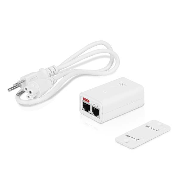 UBIQUITI POE-24-7W-G-WH - Inyector PoE Gigabit con protección contra descargas, alimentación de 24V DC a 0.3A y capacidad para reset remoto. 