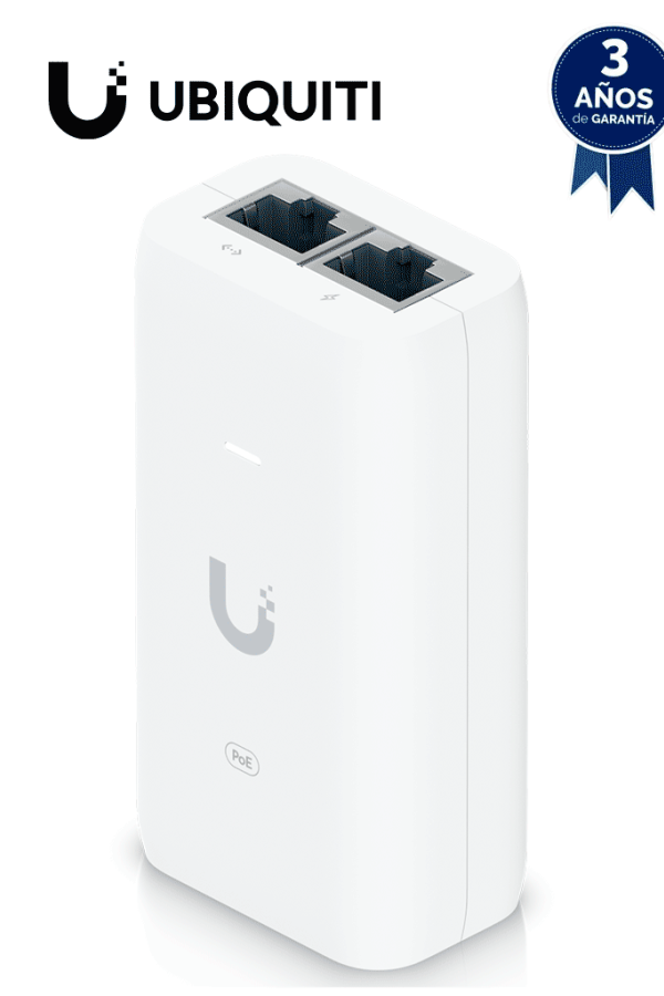 UBIQUITI U-POE-af - Inyector PoE Gigabit para equipos Ubiquiti, 48 VDC, 0.32A, compatible con estándar 802.3af, color blanco.