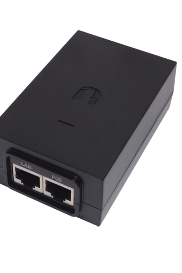UBIQUITI POE-24-12W-G - Inyector PoE pasivo Gigabit para equipos Ubiquiti de 24 VDC, 0.5A y función de reinicio remoto.