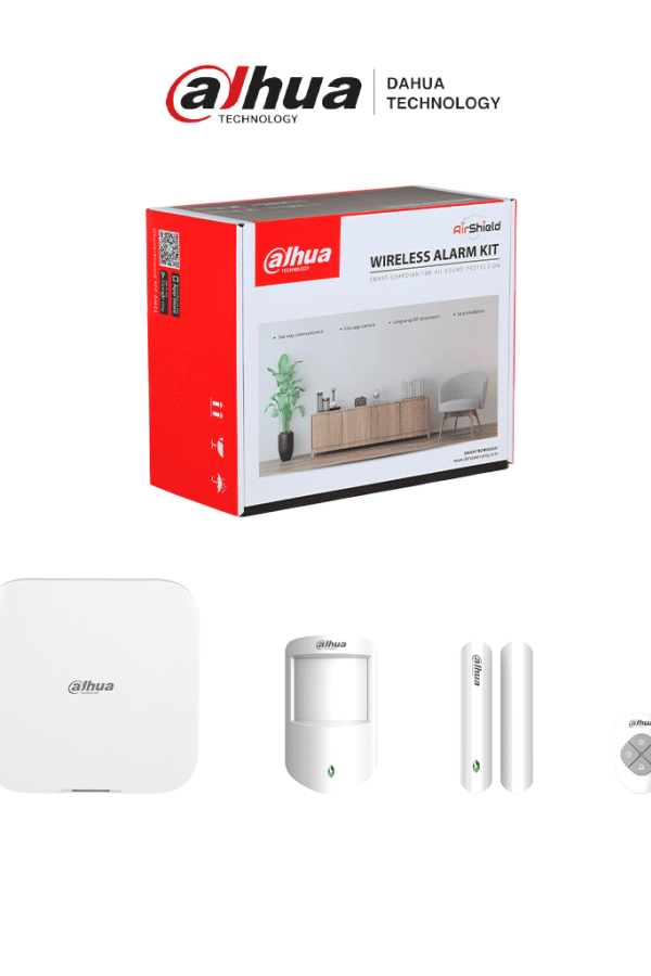 DAHUA ART-ARC3800H-03-W2 -Kit de Alarma Inalámbrico Hub2, WiFi y Ethernet, incluye panel de alarma Hub2, Soporta audio 2 vías, incluye sensor de movimiento, contacto magnético y control remoto, hasta 8 cámaras IP, audio 2 vías,64 PIR Cams
